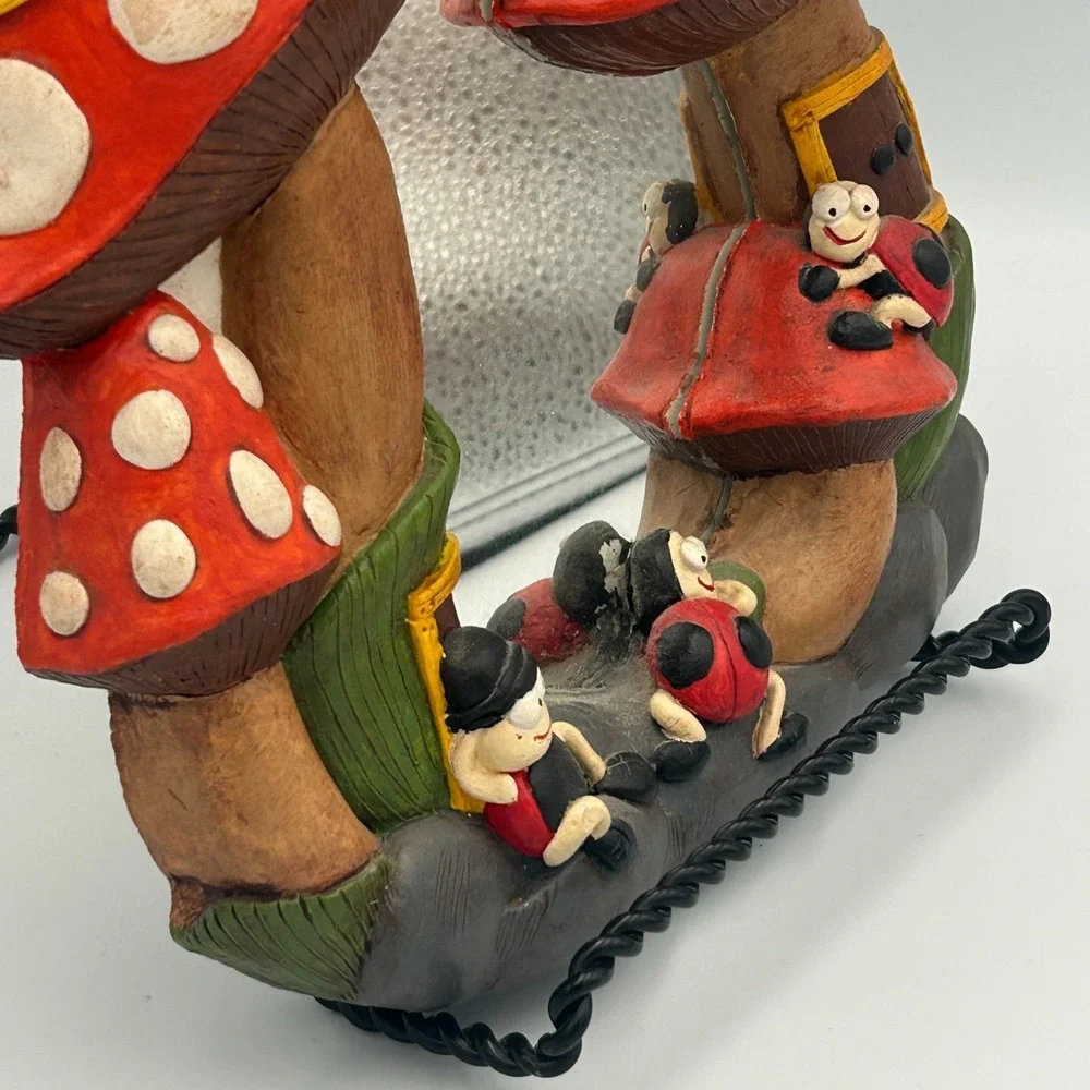 Vintage Chalkware Fairy House Mushroom Ladybug Mirror Red White Wall Juta‎ S 70s